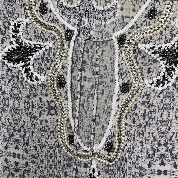 TAJ by Sabrina Crippa 100% Silk Embroidered Beaded Resort Wear Blouse | Size S - Picture 6 of 8